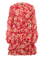 Lauren Ralph Lauren - Print Ruffle-Trim Georgette Tiered Dress - Iki kelių ir midi suknelės - Raudona