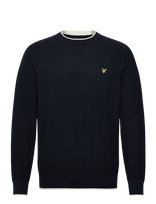 Lyle & Scott - Tipped Pique Knitted Crew Neck Jumper - Apvalios apykaklės megztinis - Tamsiai mėlyna