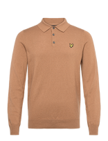 Lyle & Scott - Cotton Merino Long Sleeve Knitted Polo - Marškinėliai ilgomis rankovėmis - Ruda