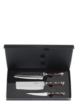 Damascus By Hâws - Santoku Knife 31,7 Cm + Vegetable Knife 30 Cm + Utility Knife 24Cm Wengé - Peilių rinkinys - Ruda