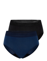 Schiesser - Retro Period Panties, 2-Pack, Lace, Black/Dark Blue - Schiesser Care - Aukšto liemens kelnaitės - Marga / raštuota