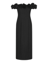ROTATE - Crepe Midi Flower Dress - Ilga suknelė - Juoda