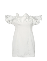 ROTATE - Satin Mini Ruffle Dress - Trumpa suknelė - Balta