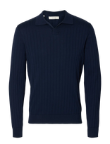 Selected - Slhtorino Ls Knit Open Stitch Polo - Polo marškinėliai ilgomis rankovėmis - Tamsiai mėlyna