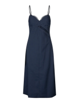 STINE GOYA - Embroidered Canvas, Strap Eyelet Midi Dress - Iki kelių ir midi suknelės - Tamsiai mėlyna