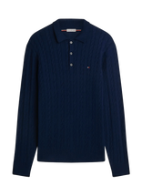 Tommy Hilfiger - Classic Cotton Cable Ls Polo - Polo marškinėliai ilgomis rankovėmis - Tamsiai mėlyna