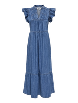 ONLY - Onlshania S/L Frill Midi Dnm Dress Akm - Iki kelių ir midi suknelės - Mėlyna