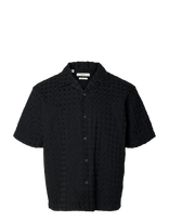 Selected - Slhrlxmonty Texture Ss Shirt - Marškiniai trumpomis rankovėmis - Juoda