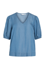 Vila - Vitea V-Neck 2/4 Denim Top - Džinsiniai marškiniai - Mėlyna