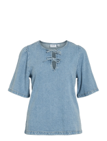 Vila - Vikiki O-Neck 2/4 Tie Denim Top - Džinsiniai marškiniai - Mėlyna