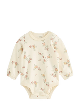 Lindex - Long-Sleeved Bodysuit With Flowers - Ilgarankovis bodis - Kreminė spalva