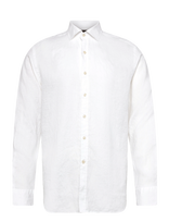 Oscar Jacobson - Reg Fit Cut Away Linen Shirt - Lininiai marškiniai - Balta