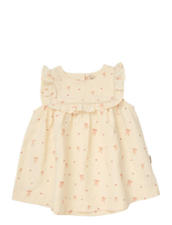 Cam Cam Copenhagen - Betty Dress, 80 Cm - Gots - Gold Flower - Suknelė trumpomis rankovėmis kūdikiui - Kreminė spalva