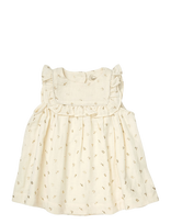 Cam Cam Copenhagen - Betty Dress, 80 Cm - Gots - Gold Flower - Suknelė trumpomis rankovėmis kūdikiui - Kreminė spalva