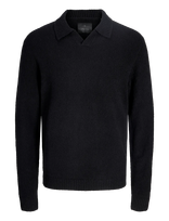 Jack & Jones - Jprblamaverick Knit Split Neck Styd Aw25 - Polo marškinėliai ilgomis rankovėmis - Juoda