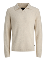 Jack & Jones - Jprblamaverick Knit Split Neck Styd Aw25 - Polo marškinėliai ilgomis rankovėmis - Smėlio