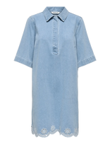 ONLY - Onlbelle Ss Half Placket Dnm Dress Sij - Trumpa suknelė - Mėlyna