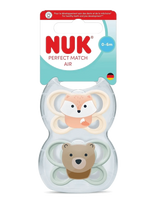 NUK - Perfect Match Air Fox/Bear, Size 0-6 Months - Čiulptukas - Marga / raštuota