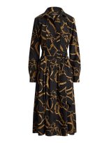 Lauren Ralph Lauren - Belting-Print Pleated Crepe Shirtdress - Iki kelių ir midi suknelės - Juoda
