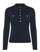 Lauren Ralph Lauren - Rib-Knit Long-Sleeve Polo Sweater - Marškinėliai ilgomis rankovėmis - Tamsiai mėlyna