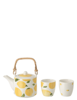 J-Line - S/3 Teapot+Cups Lem Ceram Wh/Yell - Arbatos puodelis - Balta
