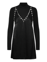 Maje - Black Satin Dress With Jeweled Straps - Priglundanti suknelė - Juoda