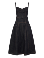 Self Portrait - Denim Flared Midi Dress - Džinsinė suknelė - Tamsiai mėlyna