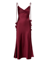 Self Portrait - Satin Flower Midi Dress - Ilga suknelė - Burgundiška splava