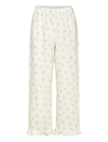 Sleeper - Puff Linen Lounge Pants With Headscarf In Daisies - Plačios kelnės - Balta