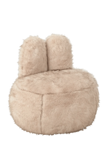 J-Line - Stool Fur With Bunny Ears Wood Taupe - Taburetės ir suolai - Kreminė spalva