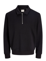Jack & Jones - Jjbradley Sweat Zip Polo - Polo marškinėliai ilgomis rankovėmis - Juoda