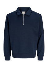 Jack & Jones - Jjbradley Sweat Zip Polo - Polo marškinėliai ilgomis rankovėmis - Tamsiai mėlyna