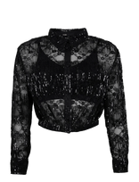 Maje - Pleated Lace Cropped Shirt - Marškinėliai ilgomis rankovėmis - Juoda
