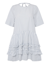 Ganni - Pinstripe Cotton Mini Dress - Trumpa suknelė - Balta