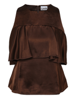 Ganni - Double Viscose Satin Ruffle Top - Marškinėliai be rankovių - Ruda