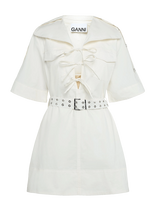 Ganni - Ivory Stretch Cotton Mini Dress - Trumpa suknelė - Balta