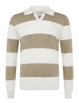 Davida Cashmere - Man Fine Knit Open Collar Striped - Polo marškinėliai ilgomis rankovėmis - Smėlio