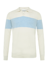 Davida Cashmere - Man Open Collar One Stripe - Polo marškinėliai ilgomis rankovėmis - Balta