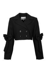 Ganni - Bonded Crepe Cropped Blazer - Trumpas švarkas - Juoda