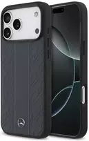 Dėklas Mercedes Leather Laurel Leaves Stripes MagSafe Apple iPhone 17 Pro Max mėlynas