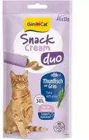 Gimborn Kačių skanėstai – GimCat SNACK CREAM DUO TUNA & GRASS 6 x 15 g