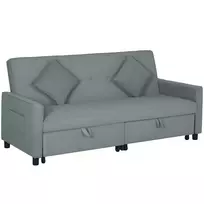 HOMCOM 3 vietų sofa-lova, reguliuojama miegamoji sofa su ištraukiama lova, pagalvėlės, pilka