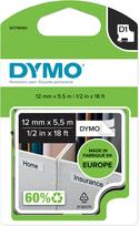 DYMO D1 permanent polyester tape, 12 mm, black on white, 5.5 m (S0718060)