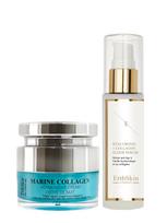 ERTH SKIN LONDON Serumas su hialurono rūgštimi ir kolagenu 60 ml, naktinis jūrinio kolageno atstatomasis kremas, 50 ml