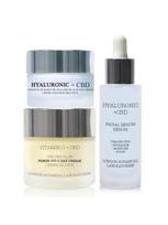 LONDON BOTANICAL LABORATORIES Vitamino C ir CBD gaivinantis dieninis kremas (50 ml), hialurono rūgšties ir CBD molekulinis drėkinamasis paakių kremas (20 ml), hialurono rūgšties ir CBD drėkinamasis serumas (30 ml)