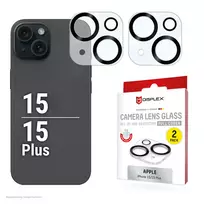 Displex Full Cover Camera Lens Glass iPhone 15/15 Plus, 10H, Visų kamerų apsauginis stiklas, Greitas montavimas, 2 vnt. pakuotė