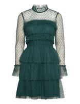 Bubbleroom - Rhoda Dotted Mesh L/S Dress - Vakarinė suknelė - Žalia