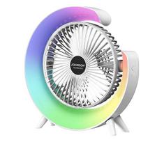 JOHNSON LED RGB įkraunamas stalinis ventiliatorius MULTICOLOR 5W/3,7V 1200 mAh skersmuo 14 cm baltas
