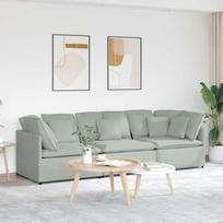 Modulinė sofa su pagalvėlėmis, aksominė, šviesiai pilka
