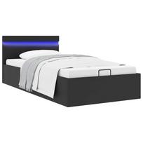 Lovos rėmas su LED/daiktadėže, juodas, 90x200cm, dirbtinė oda